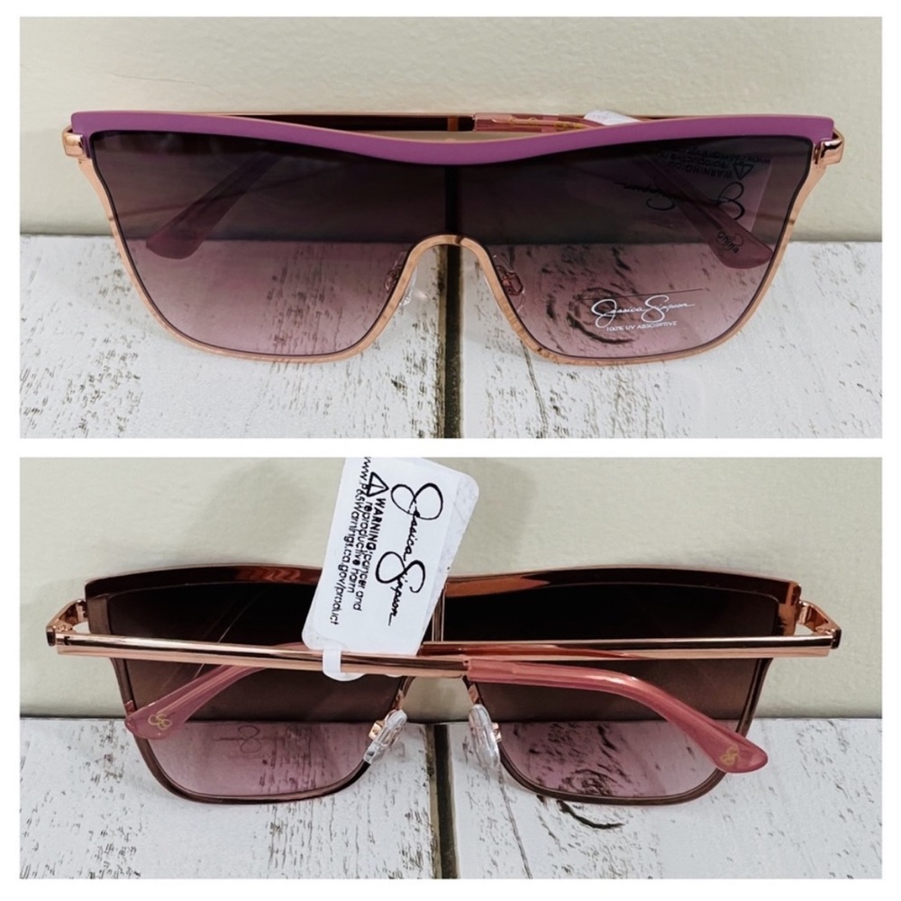Jessica Simpson Rose Gold Metal Frame Square Shield Sunglasses Eyewear J6100